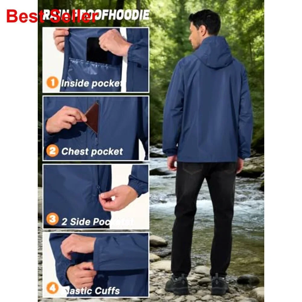 Waterproof Windbreaker Cycling Jacket Lightweight Packable Hood